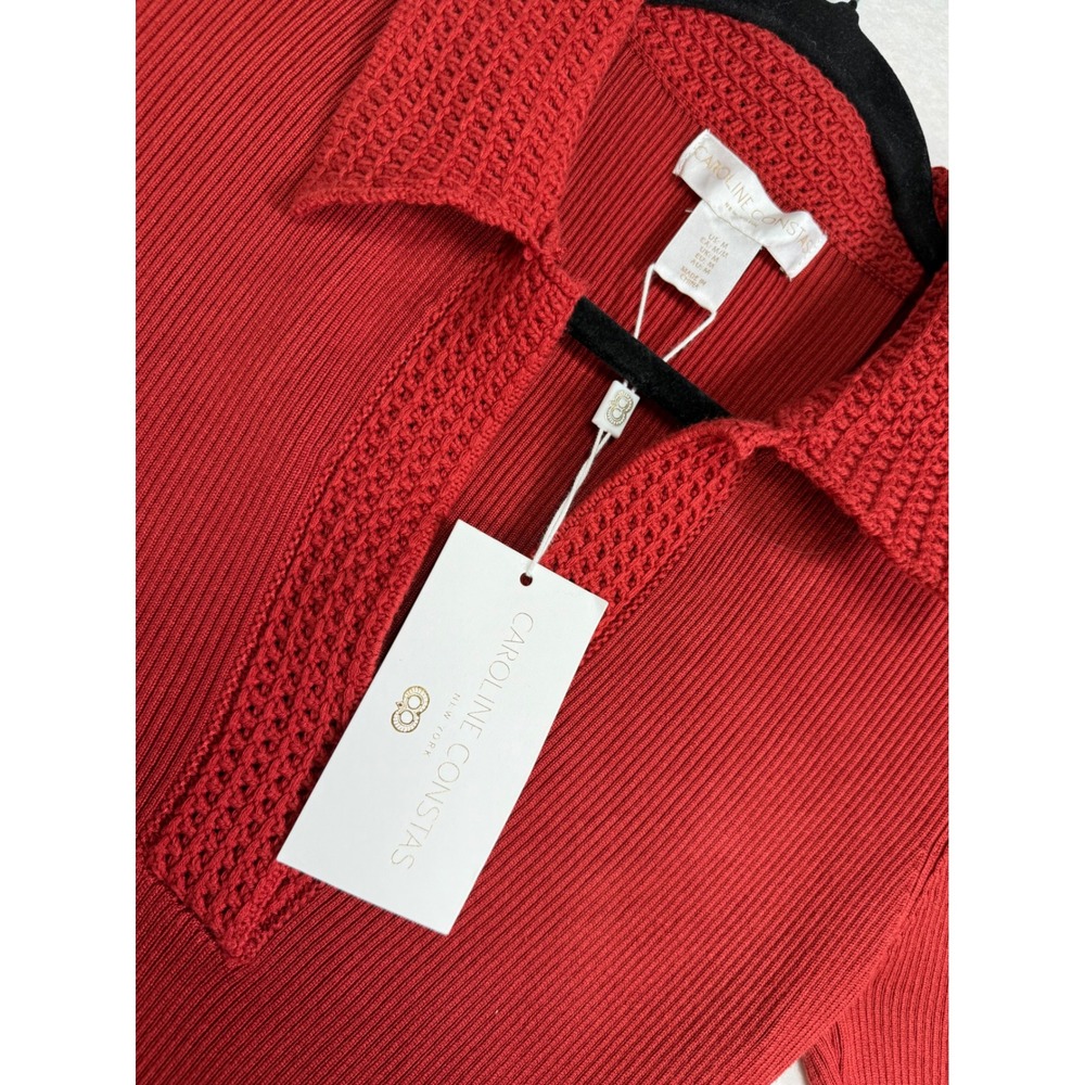 Caroline Constas dress Ribbed Knit Midi Polo Collar preppy coastal NWT Medium